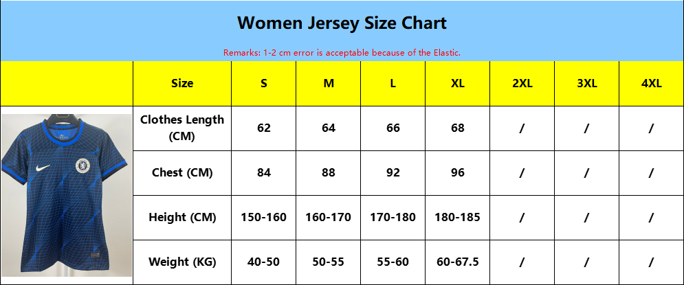 Women Jersey Size Chart